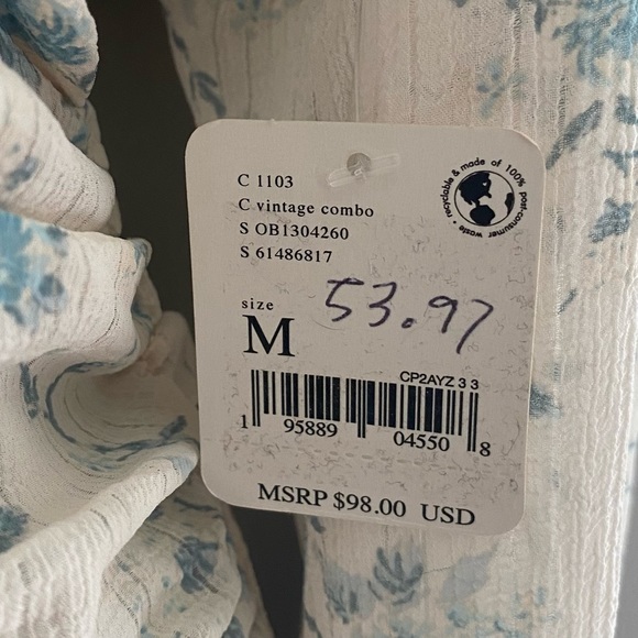 Free people, size M, floral cropped blouse, EUC - Picture 7 of 8